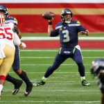 GLENDALE, ARIZONA - JANUARY 03: Quarterback Russell Wilson #3 of the Seattle Seahawks throws a pass during the first half of the NFL game against the San Francisco 49ers at State Farm Stadium on January 03, 2021 in Glendale, Arizona. (Photo by Christian Petersen/Getty Images)