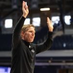 INDIANAPOLIS, INDIANA - MARCH 28: Head coach Mark Few of the Gonzaga Bulldogs celebrates after defeating the Creighton Bluejays in the Sweet Sixteen round game of the 2021 NCAA Men's Basketball Tournament at Hinkle Fieldhouse on March 28, 2021 in Indianapolis, Indiana. (Photo by Andy Lyons/Getty Images)