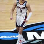 INDIANAPOLIS, INDIANA - MARCH 30: Andrew Nembhard #3 of the Gonzaga Bulldogs reacts during the second half against the USC Trojans in the Elite Eight round game of the 2021 NCAA Men's Basketball Tournament at Lucas Oil Stadium on March 30, 2021 in Indianapolis, Indiana. (Photo by Andy Lyons/Getty Images)