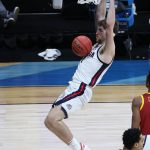 INDIANAPOLIS, INDIANA - MARCH 30: Drew Timme #2 of the Gonzaga Bulldogs dunks the ball during the second half against the USC Trojans in the Elite Eight round game of the 2021 NCAA Men's Basketball Tournament at Lucas Oil Stadium on March 30, 2021 in Indianapolis, Indiana. (Photo by Andy Lyons/Getty Images)