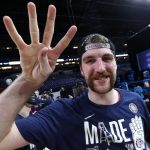 INDIANAPOLIS, INDIANA - MARCH 30: Drew Timme #2 of the Gonzaga Bulldogs celebrates after defeating the USC Trojans 85-66 in the Elite Eight round game of the 2021 NCAA Men's Basketball Tournament at Lucas Oil Stadium on March 30, 2021 in Indianapolis, Indiana. (Photo by Jamie Squire/Getty Images)