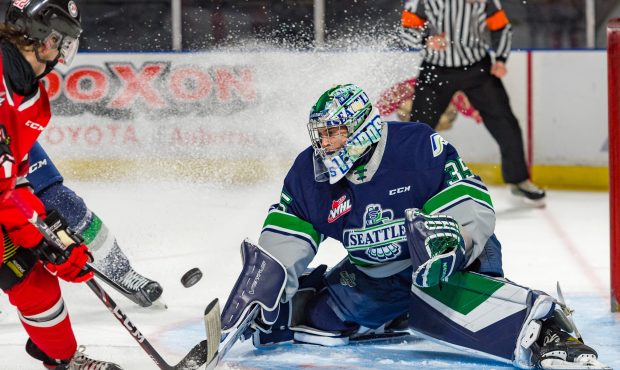 Thunderbirds rookie Thomas Milic is off to a strong start in net. (Brian Liesse-T-Birds)...