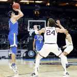 INDIANAPOLIS, INDIANA - APRIL 03: Jaime Jaquez Jr. #4 of the UCLA Bruins shoots the ball in the second half against the Gonzaga Bulldogs during the 2021 NCAA Final Four semifinal at Lucas Oil Stadium on April 03, 2021 in Indianapolis, Indiana. (Photo by Tim Nwachukwu/Getty Images)