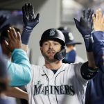 SEATTLE, WASHINGTON - APRIL 03: Mitch Haniger #17 of the Seattle Mariners reacts after his home run against the San Francisco Giants in the seventh inning at T-Mobile Park on April 03, 2021 in Seattle, Washington. (Photo by Steph Chambers/Getty Images)