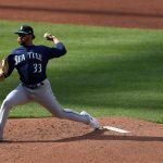 BALTIMORE, MARYLAND - APRIL 13: Starting pitcher Justus Sheffield #33 of the Seattle Mariners throws to a Baltimore Orioles batter in the third inning of game one of a double header at Oriole Park at Camden Yards on April 13, 2021 in Baltimore, Maryland. (Photo by Rob Carr/Getty Images)