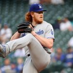 SEATTLE, WASHINGTON - APRIL 19: Dustin May #85 of the Los Angeles Dodgers pitches during the first inning against the Seattle Mariners at T-Mobile Park on April 19, 2021 in Seattle, Washington. (Photo by Abbie Parr/Getty Images)