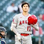 SEATTLE, WASHINGTON - APRIL 30: Shohei Ohtani #17 of the Los Angeles Angels reacts after a strike in the first inning against the Seattle Mariners at T-Mobile Park on April 30, 2021 in Seattle, Washington. (Photo by Steph Chambers/Getty Images)