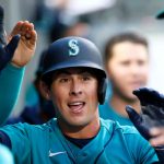SEATTLE, WASHINGTON - APRIL 30: Dylan Moore #25 of the Seattle Mariners reacts after his home run against the Los Angeles Angels in the second inning at T-Mobile Park on April 30, 2021 in Seattle, Washington. (Photo by Steph Chambers/Getty Images)