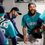 SEATTLE, WASHINGTON - APRIL 30: J.P. Crawford #3 of the Seattle Mariners reacts after his run in the eighth inning against the Los Angeles Angels at T-Mobile Park on April 30, 2021 in Seattle, Washington. (Photo by Steph Chambers/Getty Images)