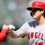 SEATTLE, WASHINGTON - MAY 02: Shohei Ohtani #17 of the Los Angeles Angels reacts after his single against the Seattle Mariners during the second inning at T-Mobile Park on May 02, 2021 in Seattle, Washington. (Photo by Steph Chambers/Getty Images)