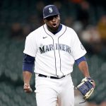 SEATTLE, WASHINGTON - MAY 03: Domingo Tapia #45 of the Seattle Mariners reacts after a strikeout during the third inning against the Baltimore Orioles at T-Mobile Park on May 03, 2021 in Seattle, Washington. (Photo by Steph Chambers/Getty Images)