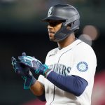 SEATTLE, WASHINGTON - MAY 03: Kyle Lewis #1 of the Seattle Mariners looks on after his single against the Baltimore Orioles during the first inning at T-Mobile Park on May 03, 2021 in Seattle, Washington. (Photo by Steph Chambers/Getty Images)