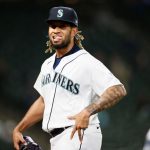 SEATTLE, WASHINGTON - MAY 03:  Pitcher Keynan Middleton #99 of the Seattle Mariners reacts after a strike out against the Baltimore Orioles during the seventh inning at T-Mobile Park on May 03, 2021 in Seattle, Washington. (Photo by Steph Chambers/Getty Images)