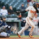 SEATTLE, WASHINGTON - MAY 04: Cedric Mullins #31 of the Baltimore Orioles bats against the Seattle Mariners during the second inning at T-Mobile Park on May 04, 2021 in Seattle, Washington. (Photo by Steph Chambers/Getty Images)