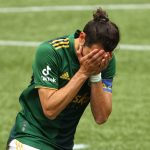 PORTLAND, OREGON - MAY 09: Diego Valeri #8 of Portland Timbers reacts after missing a penalty kick in the second half against the Seattle Sounders at Providence Park on May 09, 2021 in Portland, Oregon. (Photo by Abbie Parr/Getty Images)