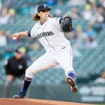 SEATTLE, WASHINGTON - MAY 13: Logan Gilbert #36 of the Seattle Mariners pitches during the first inning against the Cleveland Indians in his MLB debut at T-Mobile Park on May 13, 2021 in Seattle, Washington. (Photo by Steph Chambers/Getty Images)