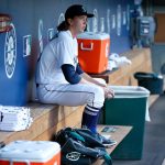 SEATTLE, WASHINGTON - MAY 13: Logan Gilbert #36 of the Seattle Mariners looks on before his MLB debute against the Cleveland Indians at T-Mobile Park on May 13, 2021 in Seattle, Washington. (Photo by Steph Chambers/Getty Images)