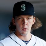 SEATTLE, WASHINGTON - MAY 13: Logan Gilbert #36 of the Seattle Mariners looks on before his MLB debute against the Cleveland Indians at T-Mobile Park on May 13, 2021 in Seattle, Washington. (Photo by Steph Chambers/Getty Images)