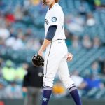 SEATTLE, WASHINGTON - MAY 13: Logan Gilbert #36 of the Seattle Mariners looks back to first base during the second inning against the Cleveland Indians in his MLB debut at T-Mobile Park on May 13, 2021 in Seattle, Washington. (Photo by Steph Chambers/Getty Images)