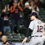 SEATTLE, WASHINGTON - MAY 17: Casey Mize #12 of the Detroit Tigers gestures after he was taken out of the game during the eighth inning against the Seattle Mariners at T-Mobile Park on May 17, 2021 in Seattle, Washington. (Photo by Steph Chambers/Getty Images)