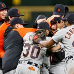 SEATTLE, WASHINGTON - MAY 18: Spencer Turnbull #56 of the Detroit Tigers celebrates with his teammates after his no-hitter against the Seattle Mariners at T-Mobile Park on May 18, 2021 in Seattle, Washington. The Tigers beat the Mariners 5-0. (Photo by Steph Chambers/Getty Images)