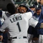SEATTLE, WASHINGTON - MAY 27: Jacob Nottingham #13 celebrates with Kyle Lewis #1 of the Seattle Mariners after hitting a solo home run during the third inning against the Texas Rangers at T-Mobile Park on May 27, 2021 in Seattle, Washington. (Photo by Abbie Parr/Getty Images)