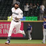 SEATTLE, WASHINGTON - MAY 29: J.P. Crawford #3 of the Seattle Mariners laps the bases after hitting a solo home run to take a 2-1 lead against the Texas Rangers during the seventh inning at T-Mobile Park on May 29, 2021 in Seattle, Washington. (Photo by Abbie Parr/Getty Images)