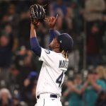 SEATTLE, WASHINGTON - MAY 29: Rafael Montero #47 of the Seattle Mariners celebrates after forcing the final out to defeat the Texas Rangers 3-2 at T-Mobile Park on May 29, 2021 in Seattle, Washington. (Photo by Abbie Parr/Getty Images)