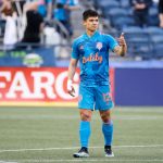 SEATTLE, WASHINGTON - MAY 30: Fredy Montero #12 of Seattle Sounders gives a thumbs up after a stoppage for his injury against the Austin FC during the second half at Lumen Field on May 30, 2021 in Seattle, Washington. (Photo by Steph Chambers/Getty Images)