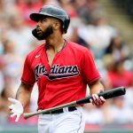 CLEVELAND, OHIO - JUNE 13: Bobby Bradley #44 of the Cleveland Indians reacts while at-bat in the fourth inning during their game against the Seattle Mariners at Progressive Field on June 13, 2021 in Cleveland, Ohio. (Photo by Emilee Chinn/Getty Images)