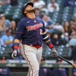 SEATTLE, WASHINGTON - JUNE 16: Nelson Cruz #23 of the Minnesota Twins reacts after hitting a foul out to first during the third inning against the Seattle Mariners at T-Mobile Park on June 16, 2021 in Seattle, Washington. (Photo by Abbie Parr/Getty Images)