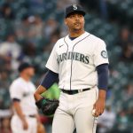 SEATTLE, WASHINGTON - JUNE 16: Justus Sheffield #33 of the Seattle Mariners reacts after giving up a three-run home run to Nelson Cruz #23 of the Minnesota Twins during the fifth inning at T-Mobile Park on June 16, 2021 in Seattle, Washington. (Photo by Abbie Parr/Getty Images)