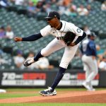 SEATTLE, WASHINGTON - JUNE 17: Justin Dunn #35 of the Seattle Mariners warms up before the game against the Tampa Bay Rays at T-Mobile Park on June 17, 2021 in Seattle, Washington. (Photo by Alika Jenner/Getty Images)