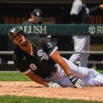 CHICAGO, ILLINOIS - JUNE 27: Jose Abreu #79 of the Chicago White Sox reacts from the ground after being hit by a pitch in the sixth inning against the Seattle Mariners at Guaranteed Rate Field on June 27, 2021 in Chicago, Illinois. Today's game is a continuation from yesterday, which was suspended due to inclement weather. (Photo by Quinn Harris/Getty Images)