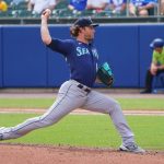 BUFFALO, NY - JULY 1: Drew Steckenrider #16 of the Seattle Mariners comes in as a closer during the eighth inning against the Toronto Blue Jays at Sahlen Field on July 1, 2021 in Buffalo, New York. (Photo by Kevin Hoffman/Getty Images)