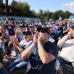 SEATTLE, WA - JULY 21: Thousands of fans cheer during the Seattle Kraken 2021 NHL expansion draft at Gas Works Park on July 21, 2021 in Seattle, Washington. Free  tickets were available to fans to attend this live broadcast event on ESPN2 to watch the Kraken make 30 selections to build their first roster in franchise history. Boats were encouraged to sail-gate. (Photo by Karen Ducey/Getty Images)