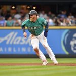 SEATTLE, WASHINGTON - JULY 02: Jake Fraley #28 of the Seattle Mariners leads off of second base during the fourth inning of the game against the Texas Rangers at T-Mobile Park on July 02, 2021 in Seattle, Washington. (Photo by Alika Jenner/Getty Images)
