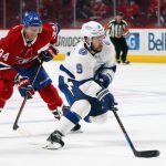 MONTREAL, QUEBEC - JULY 02: Tyler Johnson #9 of the Tampa Bay Lightning skates against the Montreal Canadiens during Game Three of the 2021 NHL Stanley Cup Final at the Bell Centre on July 02, 2021 in Montreal, Quebec, Canada. (Photo by Bruce Bennett/Getty Images)