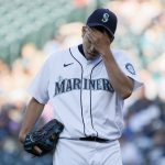 SEATTLE, WASHINGTON - JULY 07: Yusei Kikuchi #18 of the Seattle Mariners reacts during the first inning against the New York Yankees at T-Mobile Park on July 07, 2021 in Seattle, Washington. (Photo by Steph Chambers/Getty Images)
