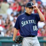 ANAHEIM, CALIFORNIA - JULY 17: Yusei Kikuchi #18 of the Seattle Mariners looks on from the mound during the second inning against the Los Angeles Angels at Angel Stadium of Anaheim on July 17, 2021 in Anaheim, California. (Photo by Katelyn Mulcahy/Getty Images)