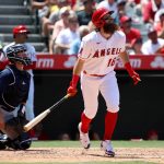 ANAHEIM, CALIFORNIA - JULY 18: Brandon Marsh #16 of the Los Angeles Angels at bat during the fourth inning against the Seattle Mariners at Angel Stadium of Anaheim on July 18, 2021 in Anaheim, California. (Photo by Katelyn Mulcahy/Getty Images)