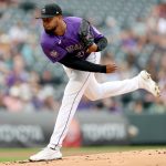 DENVER, COLORADO - JULY 20: Starting pitcher Germain Marquez #48 of the Colorado Rockies throws against the Seattle Mariners in the first inning at Coors Field on July 20, 2021 in Denver, Colorado. (Photo by Matthew Stockman/Getty Images)