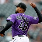 DENVER, COLORADO - JULY 20: Starting pitcher Germain Marquez #48 of the Colorado Rockies throws against the Seattle Mariners in the first inning at Coors Field on July 20, 2021 in Denver, Colorado. (Photo by Matthew Stockman/Getty Images)