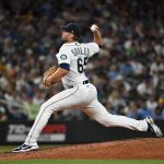 SEATTLE, WASHINGTON - JULY 24: Casey Sadler #65 of the Seattle Mariners throws a pitch during the sixth inning of the game against the Oakland Athletics at T-Mobile Park on July 24, 2021 in Seattle, Washington. (Photo by Alika Jenner/Getty Images)