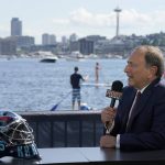 NHL commissioner Gary Bettman does an interview before the Seattle Kraken expansion draft. (AP)