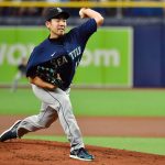 ST PETERSBURG, FLORIDA - AUGUST 03: Yusei Kikuchi #18 of the Seattle Mariners delivers a pitch to the Tampa Bay Rays in the first inning at Tropicana Field on August 03, 2021 in St Petersburg, Florida. (Photo by Julio Aguilar/Getty Images)