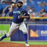 ST PETERSBURG, FLORIDA - AUGUST 03: Diego Castillo #63 of the Seattle Mariners delivers a pitch to the Tampa Bay Rays in the ninth inning at Tropicana Field on August 03, 2021 in St Petersburg, Florida. (Photo by Julio Aguilar/Getty Images)