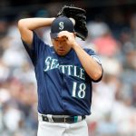 NEW YORK, NEW YORK - AUGUST 08:  Yusei Kikuchi #18 of the Seattle Mariners reacts on the mound during the third inning against the New York Yankees at Yankee Stadium on August 08, 2021 in New York City. (Photo by Jim McIsaac/Getty Images)