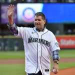 SEATTLE, WASHINGTON - AUGUST 11: Former Seattle Mariners great Edgar Martinez waves to fans after throwing the ceremonial first pitch before the game between the Mariners and the Texas Rangers at T-Mobile Park on August 11, 2021 in Seattle, Washington. (Photo by Alika Jenner/Getty Images)