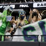 LAS VEGAS, NEVADA - AUGUST 14:  Seattle Seahawks fans pose before the team's preseason game against the Las Vegas Raiders at Allegiant Stadium on August 14, 2021 in Las Vegas, Nevada.  (Photo by Ethan Miller/Getty Images)